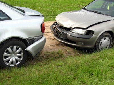 two vehicles after a rear-end collision